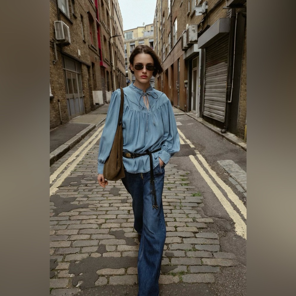 Zara oversized flowy denim shirt